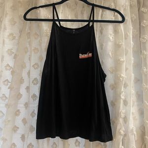 7DAYWKND Paradise Vacation Tropical Black White Orange Halter Top Blouse